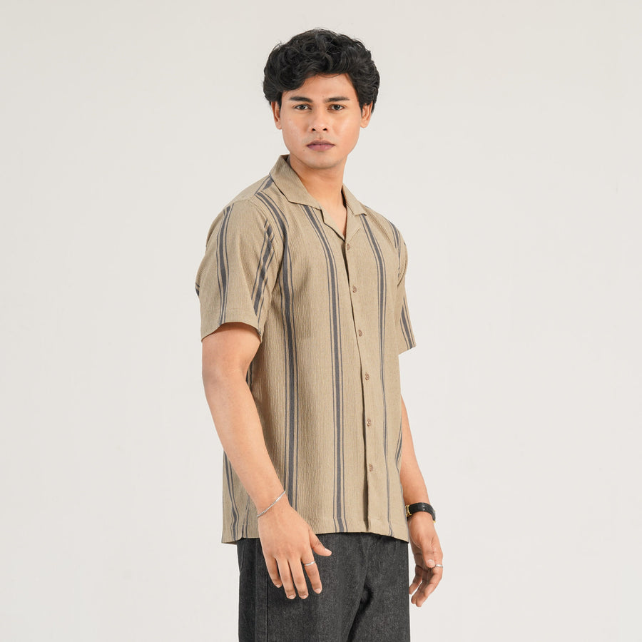 Mens Ivory Brown Casual Shirt view 3