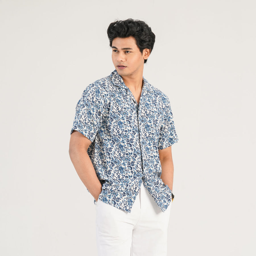 Mens Navy White Casual Shirt view 3