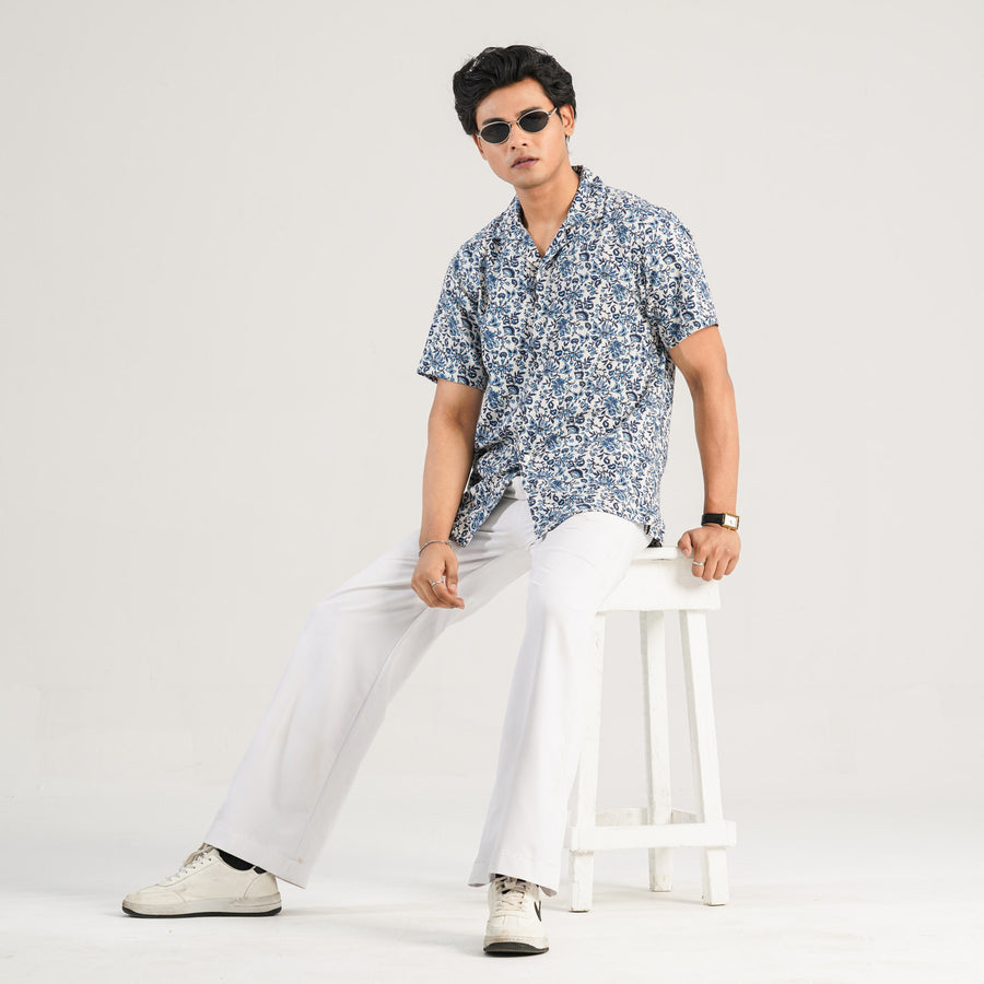 Mens Navy White Casual Shirt view 4
