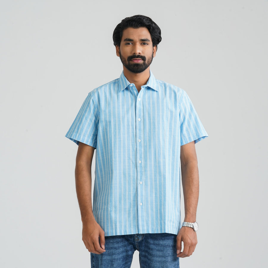 Mens Sky & White Cotton Shirt