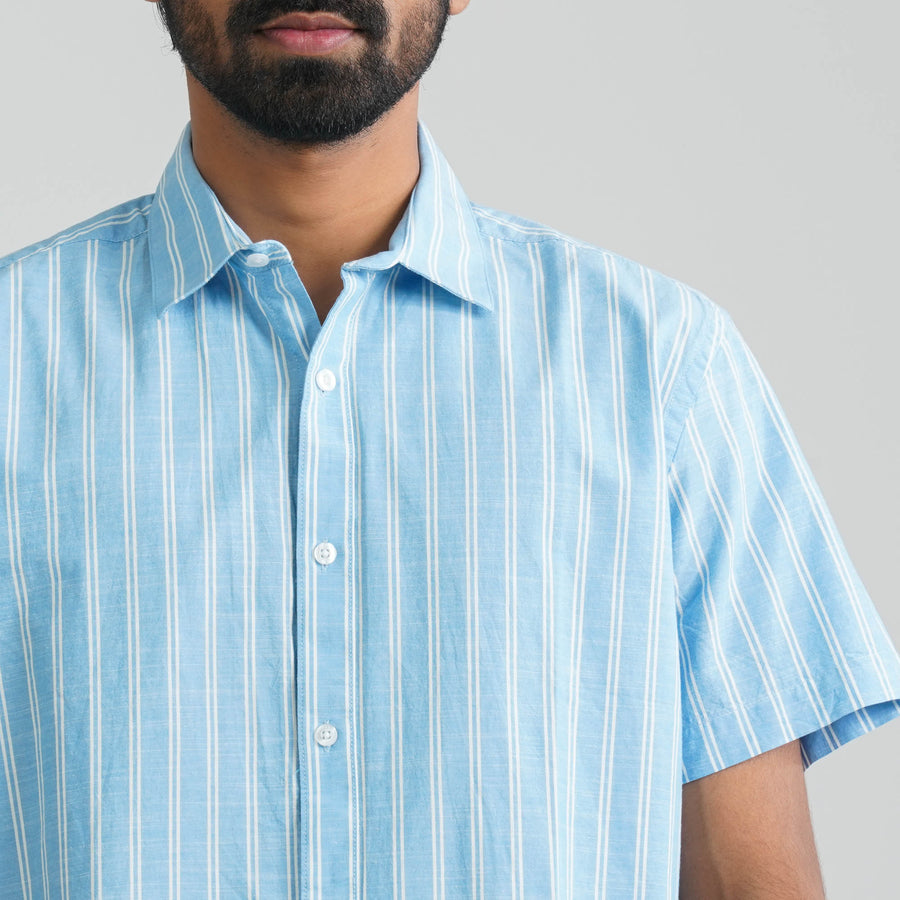 Mens Sky & White Cotton Shirt view 2