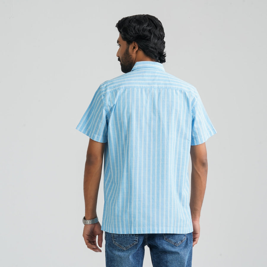Mens Sky & White Cotton Shirt view 3