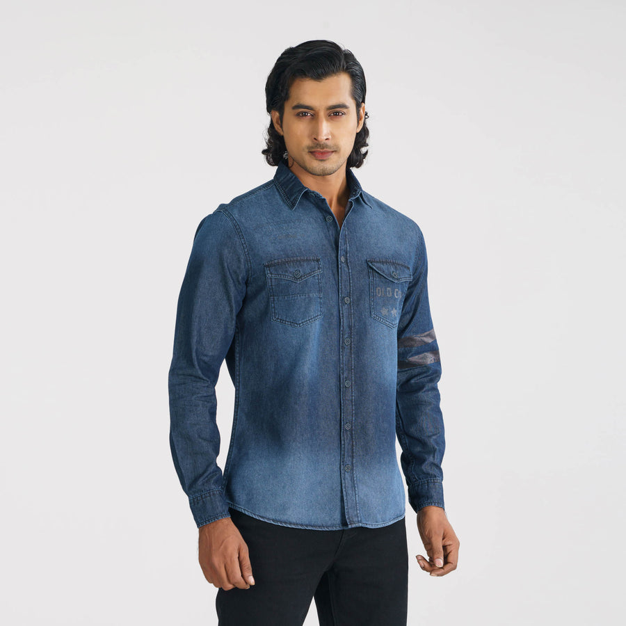 Mens Printed Denim Shirt