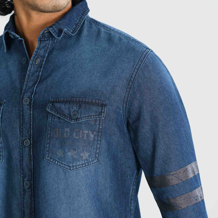 Mens Printed Denim Shirt view 2
