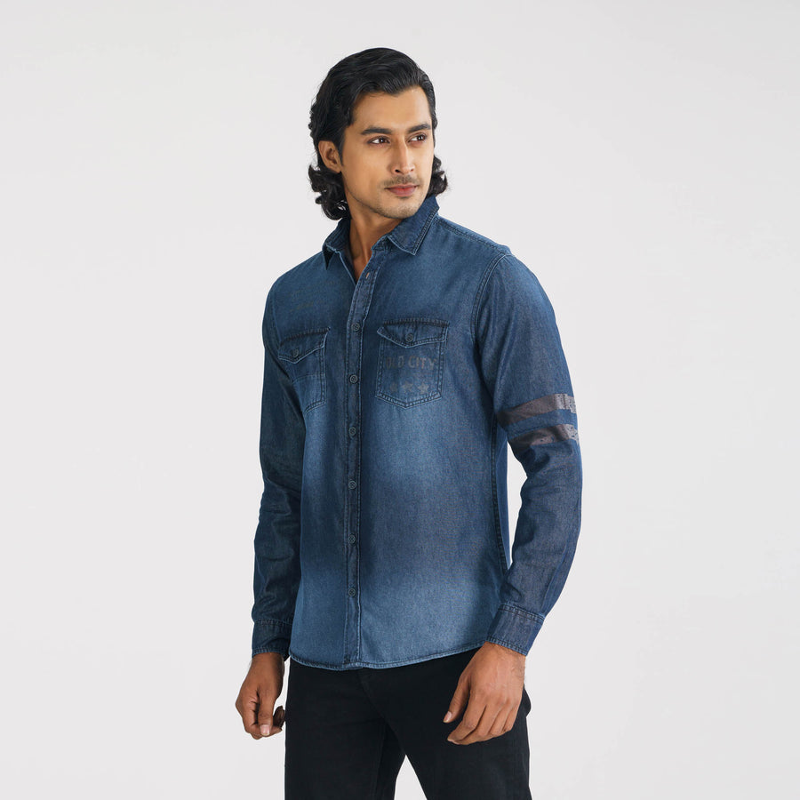 Mens Printed Denim Shirt view 3