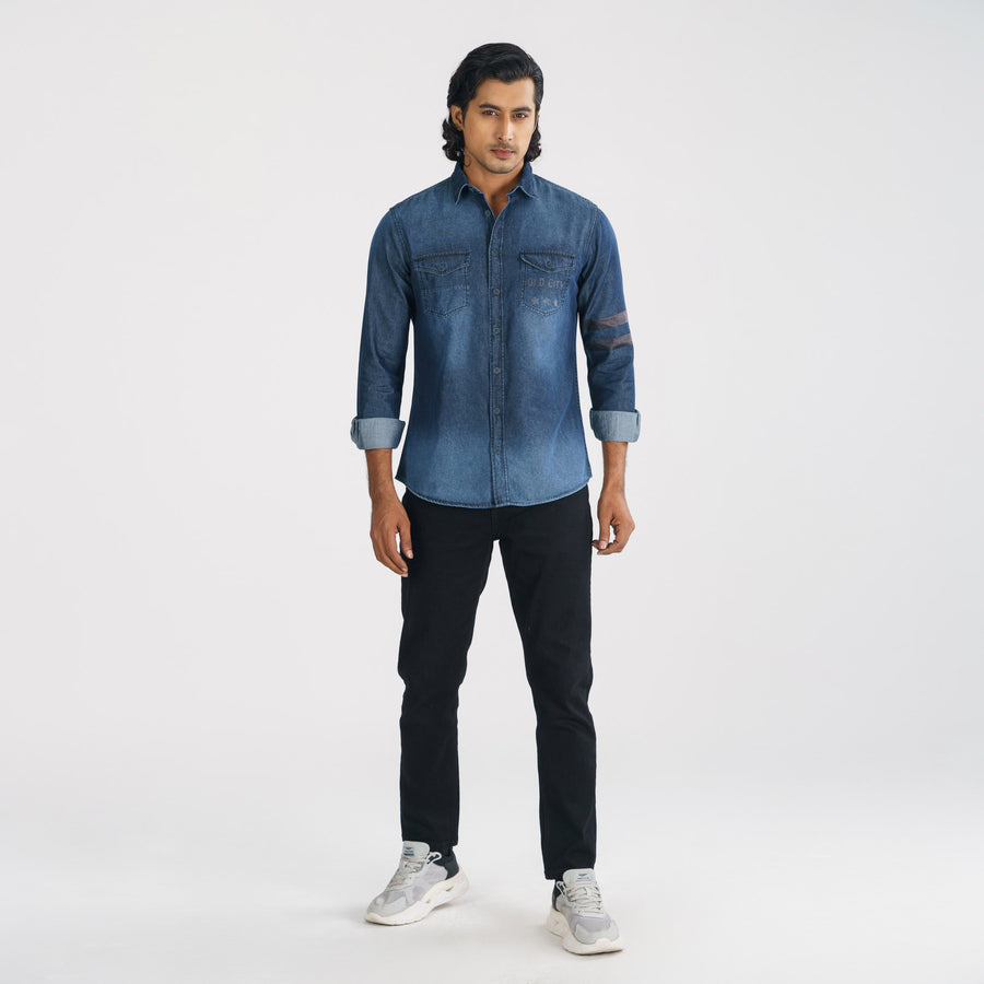 Mens Printed Denim Shirt view 4