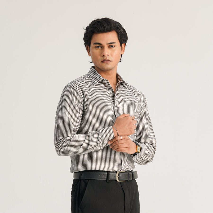 Mens Chocolate Check Formal Shirt
