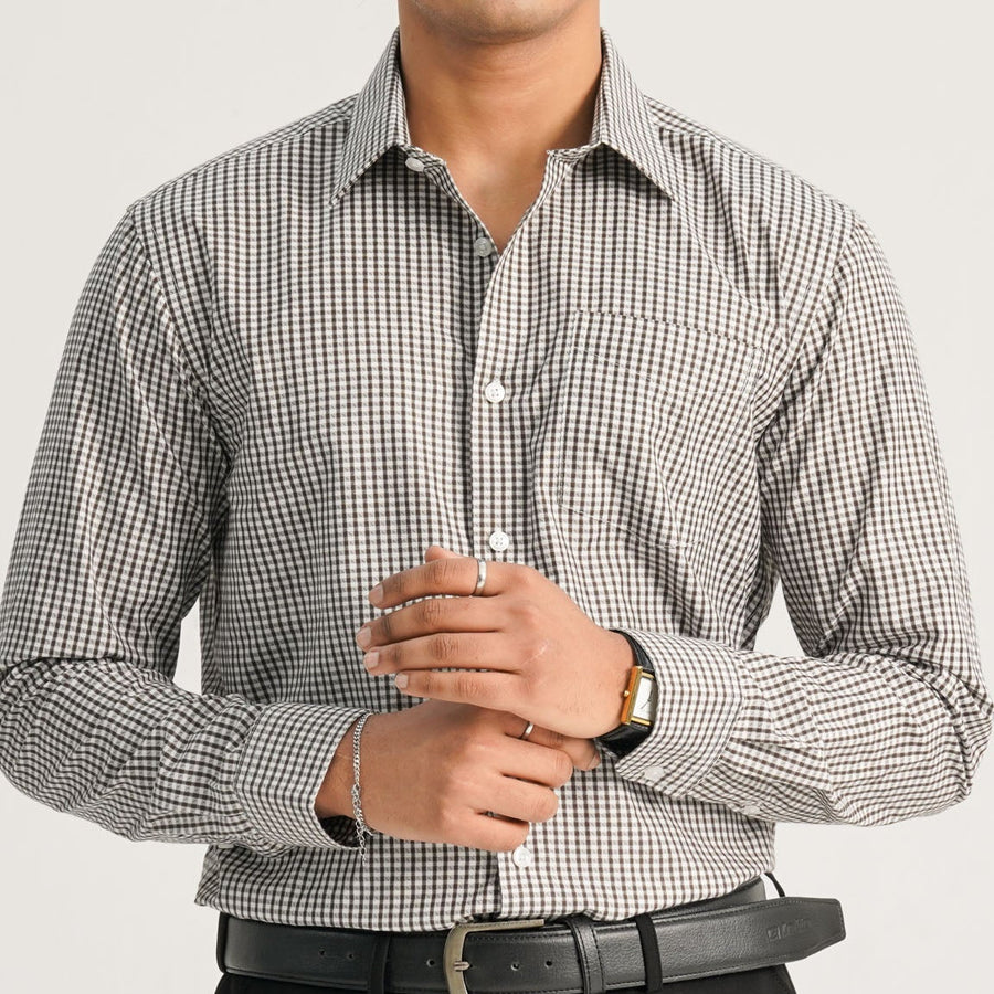 Mens Chocolate Check Formal Shirt view 2