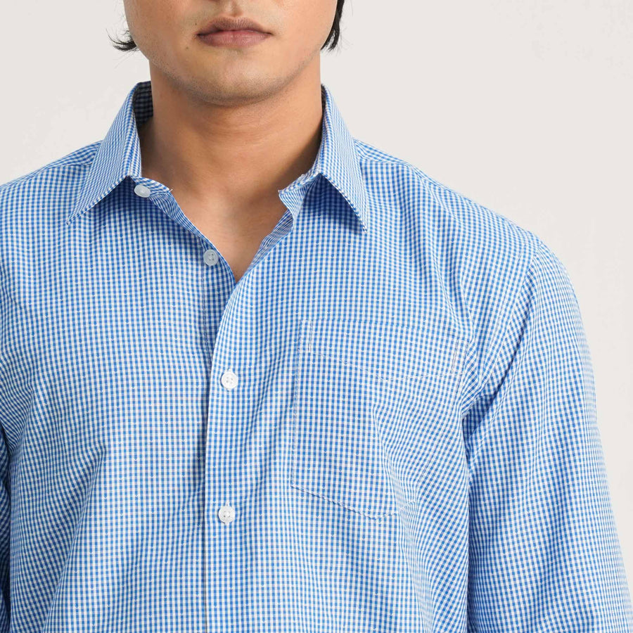 Mens Blue Check Formal Shirt view 2