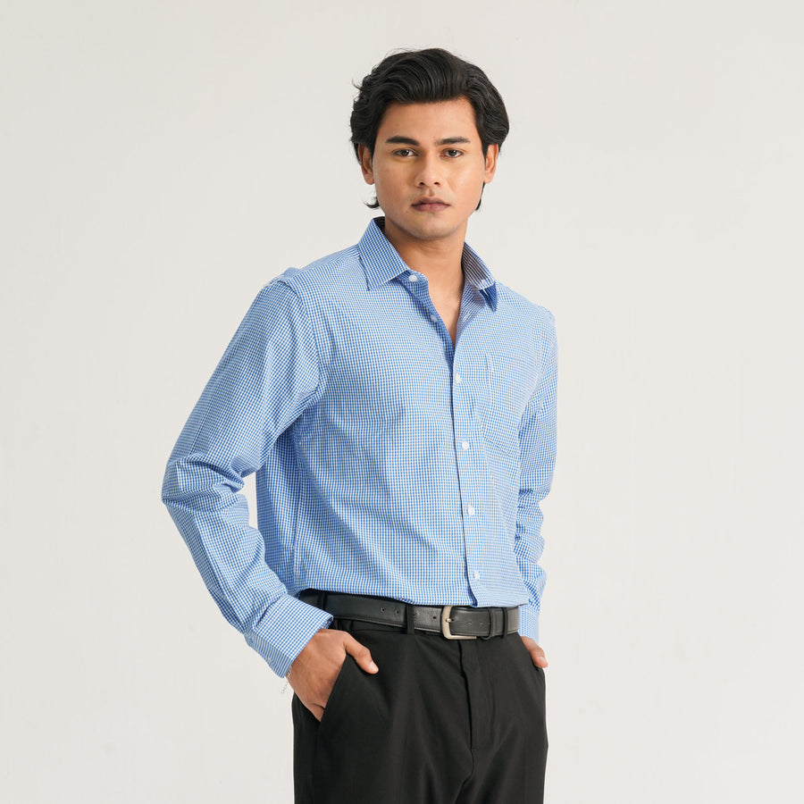 Mens Blue Check Formal Shirt view 3