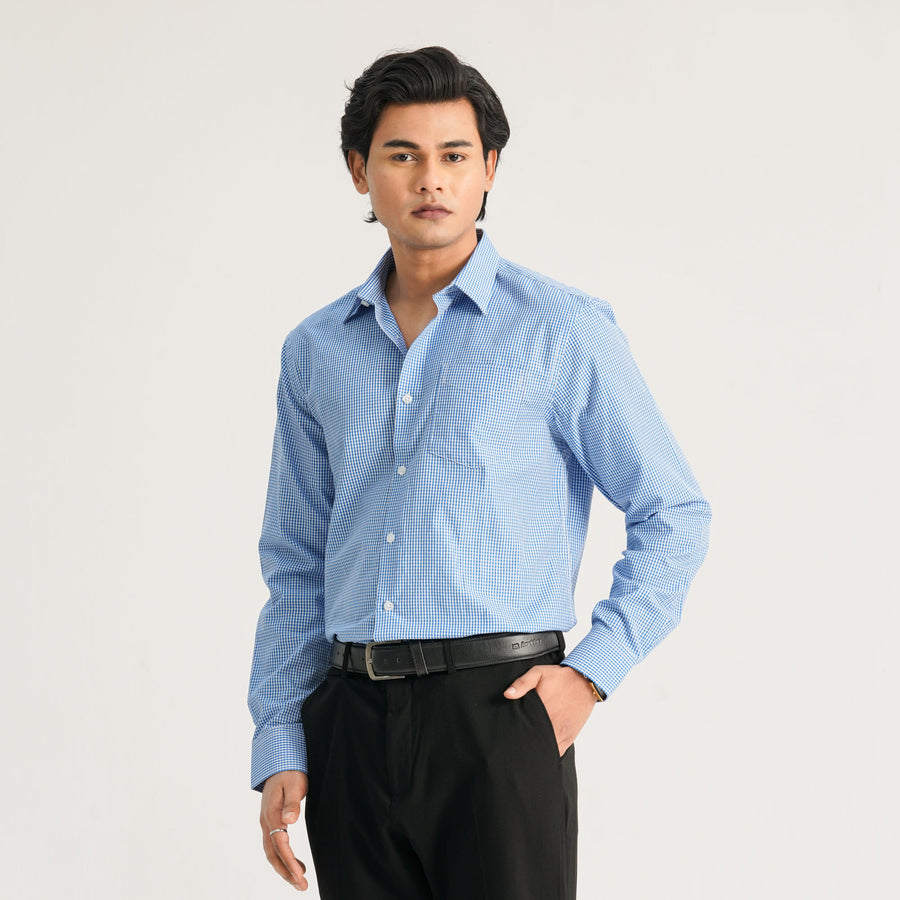 Mens Blue Check Formal Shirt view 4