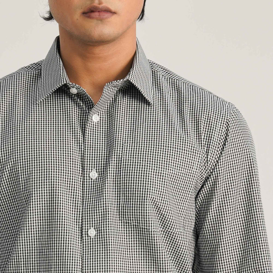 Mens Black and White Check Formal Shirt view 2