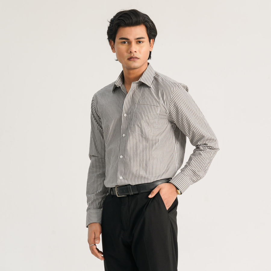 Mens Black and White Check Formal Shirt view 3