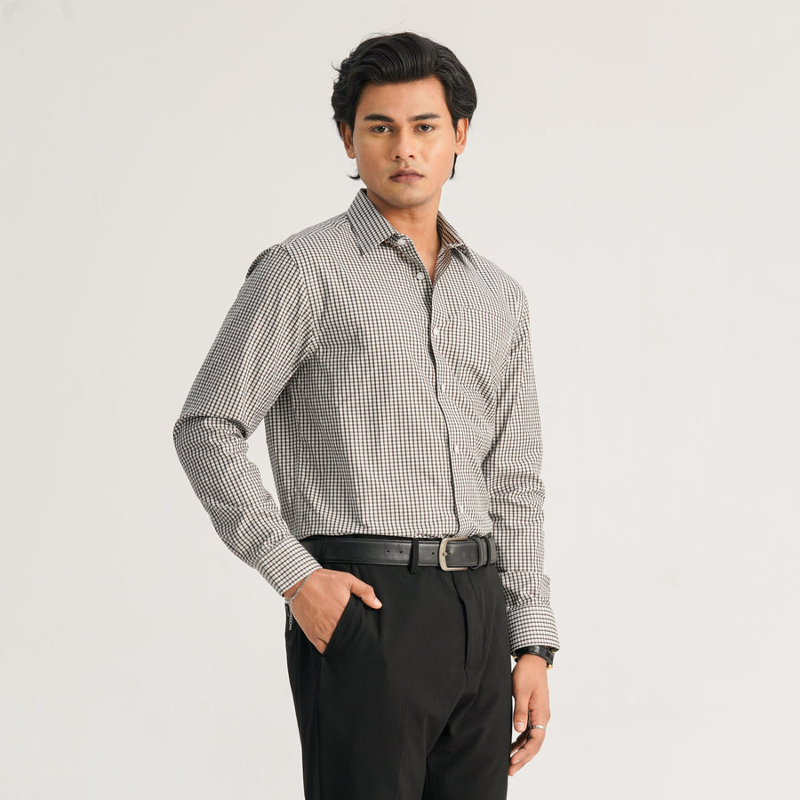 Mens Black and White Check Formal Shirt view 4