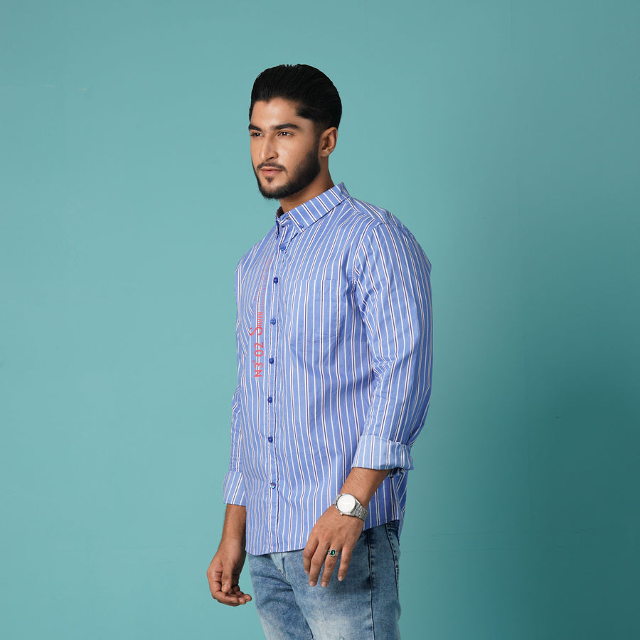 Mens L/S Blue & White Shirt view 2