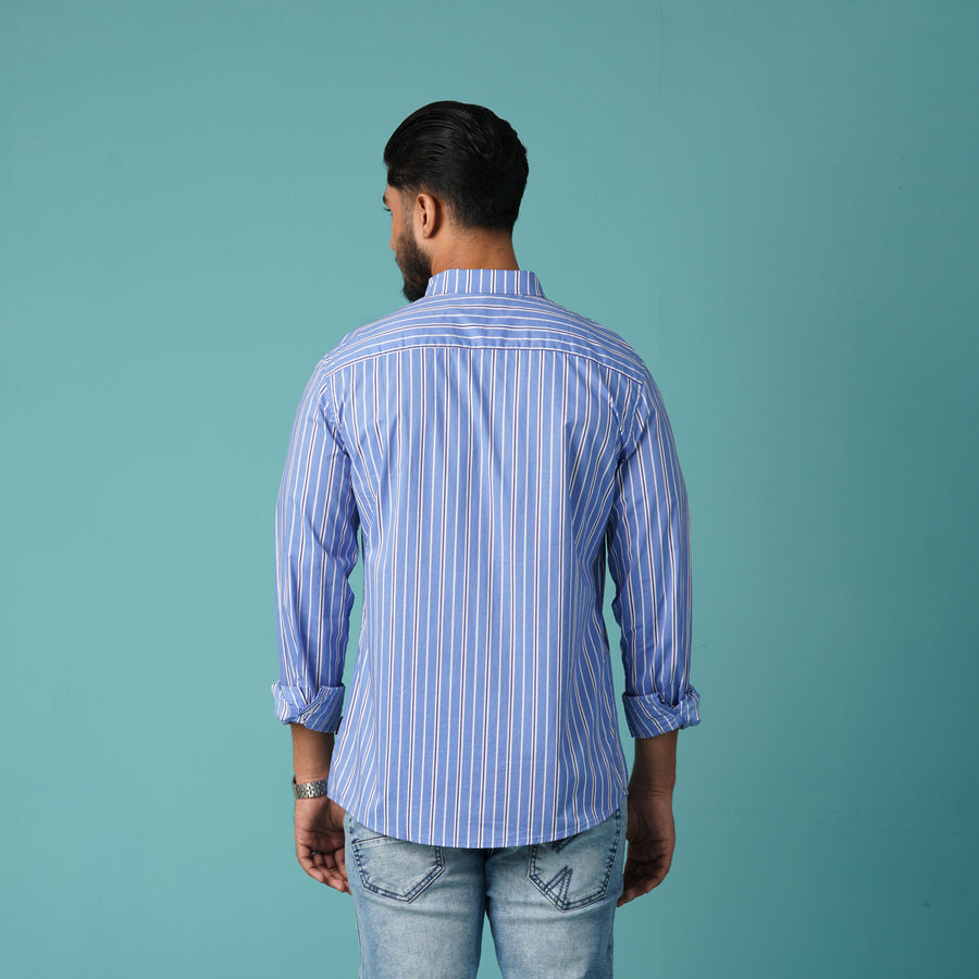 Mens L/S Blue & White Shirt view 3
