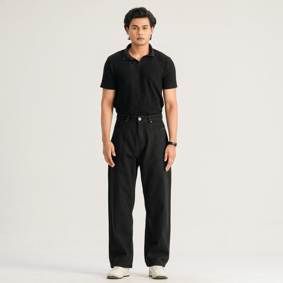 Men’s Jet Black Baggy Denim Pants view 4