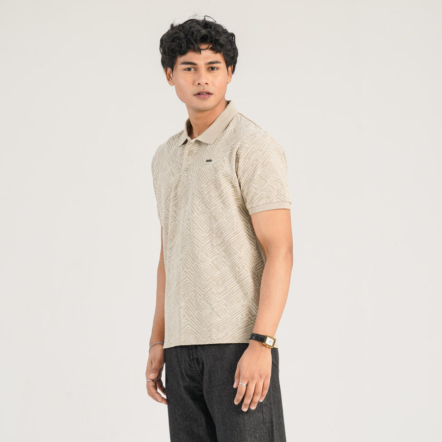 Mens Dark Beige Polo Shirt view 3