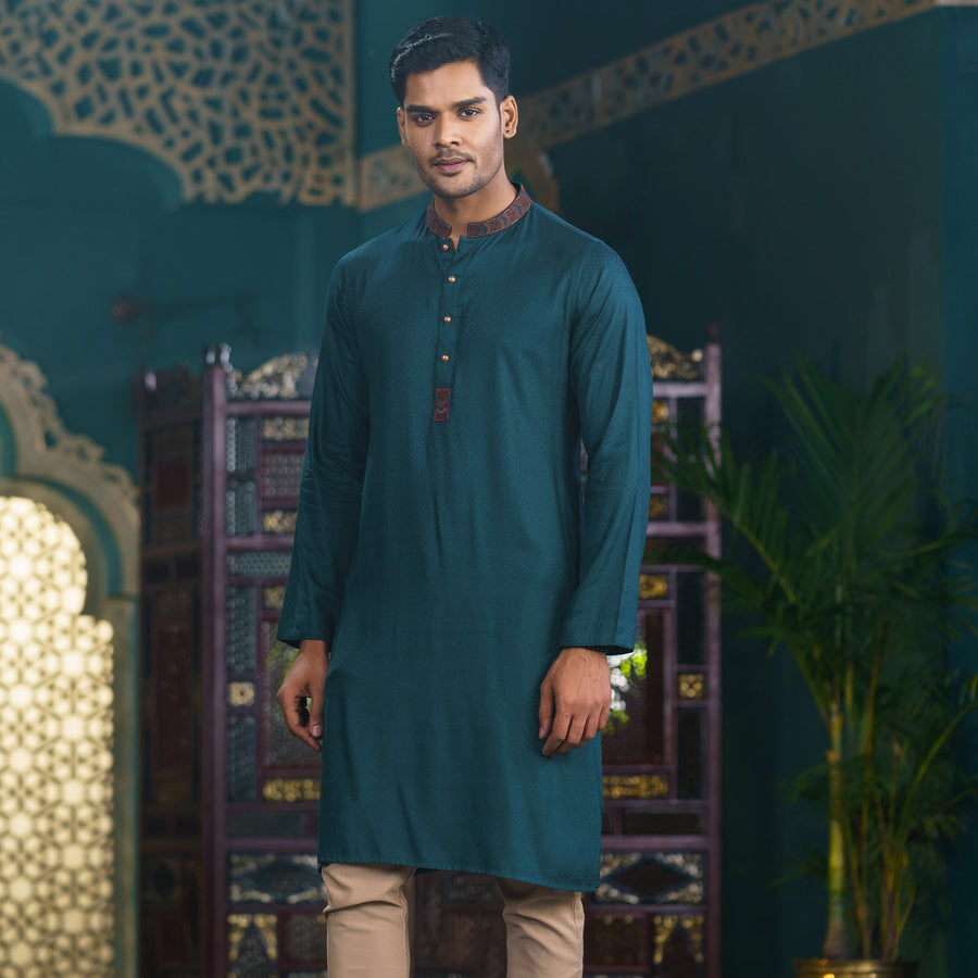 Mens Bottle Green  Embroidery Panjabi view 2