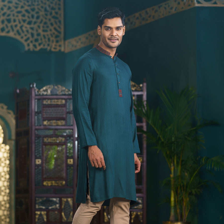 Mens Bottle Green  Embroidery Panjabi view 3