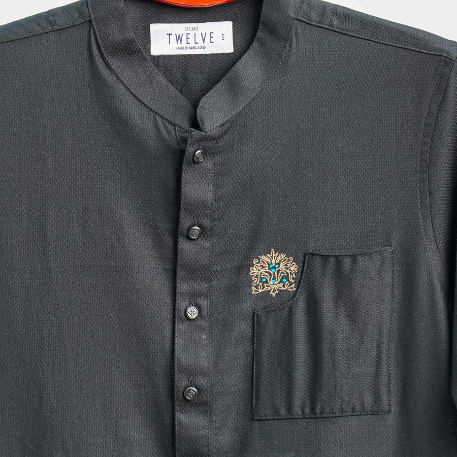 Mens Black Embroidery Panjabi view 2