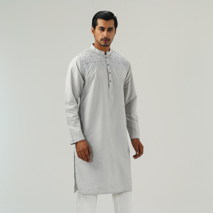 Mens Silver Embroidered Panjabi