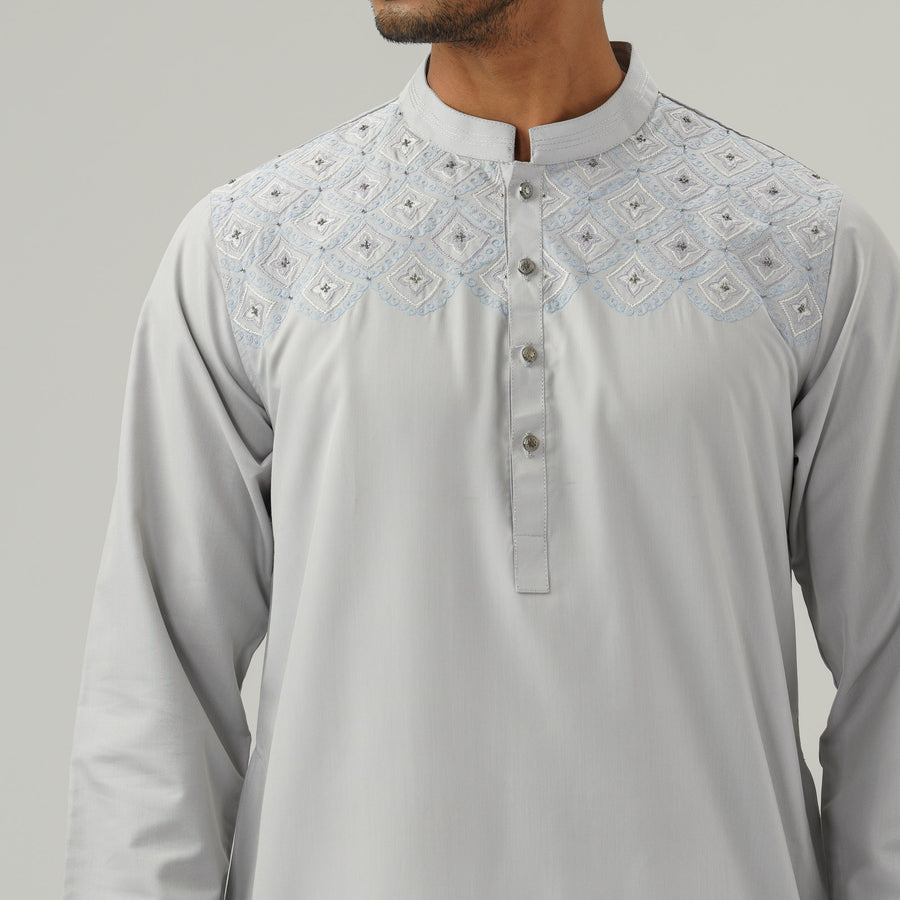 Mens Silver Embroidered Panjabi view 2