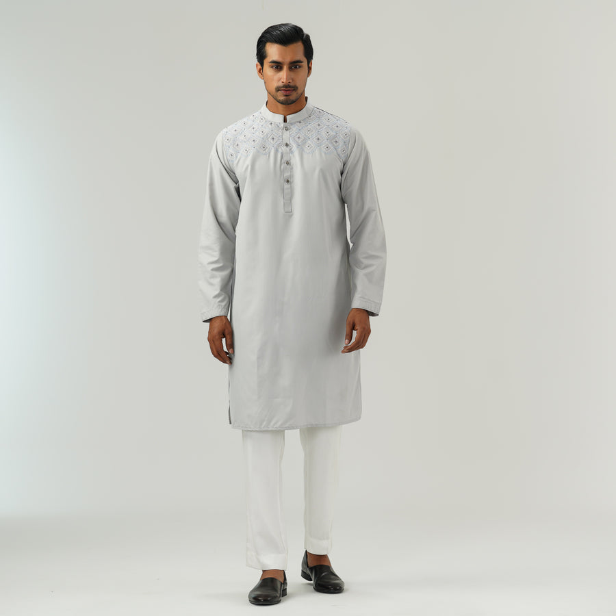 Mens Silver Embroidered Panjabi view 3