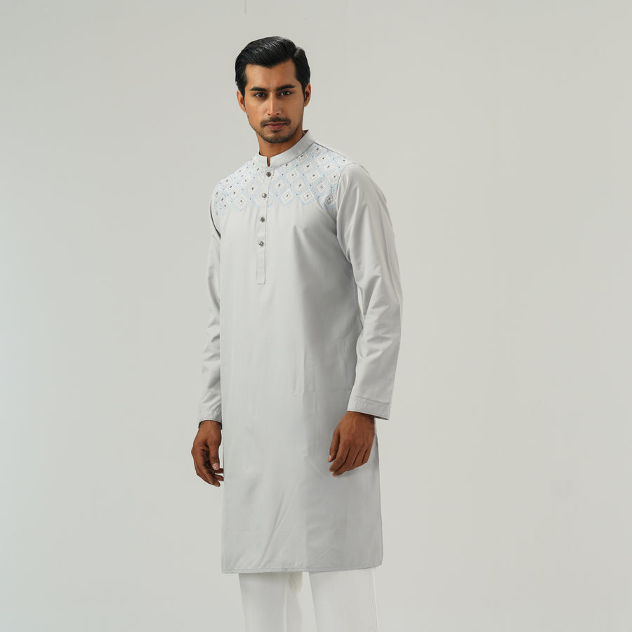 Mens Silver Embroidered Panjabi view 4