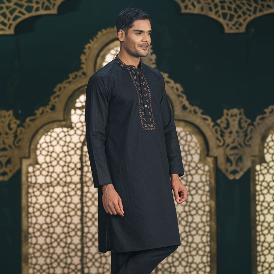 Mens Embroidery Black Panjabi view 2