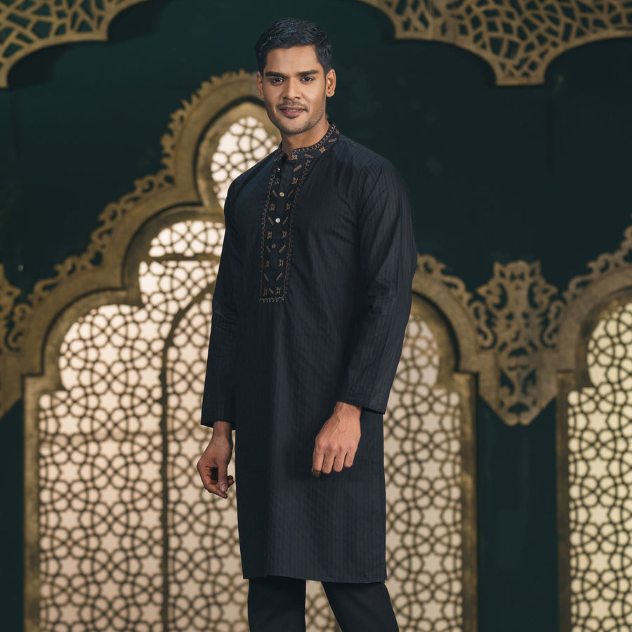 Mens Embroidery Black Panjabi view 3