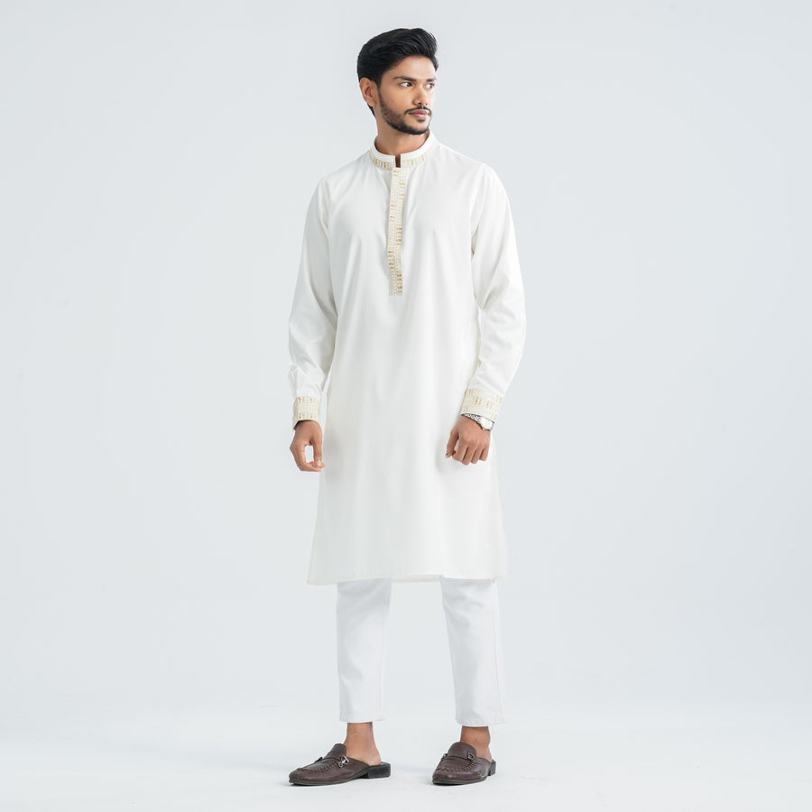 Mens  Blended White Panjabi view 4