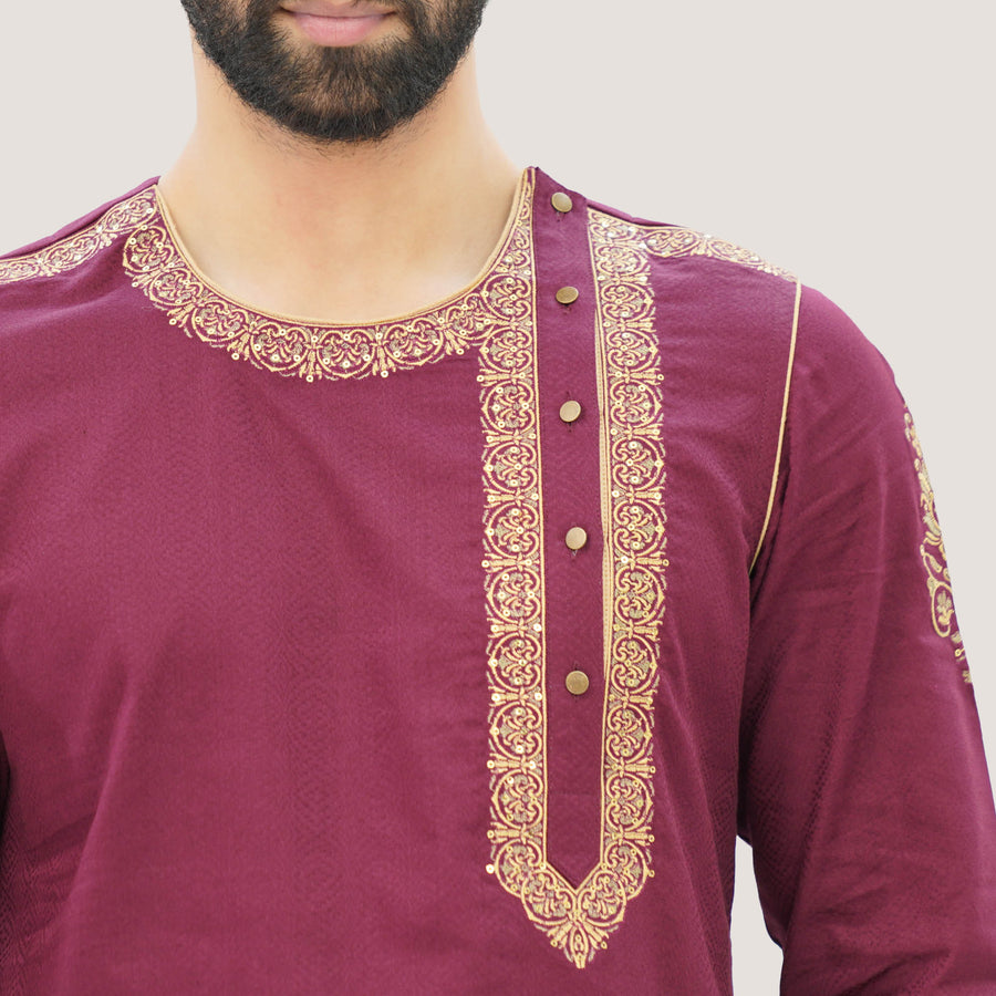 Mens Maroon Panjabi view 2