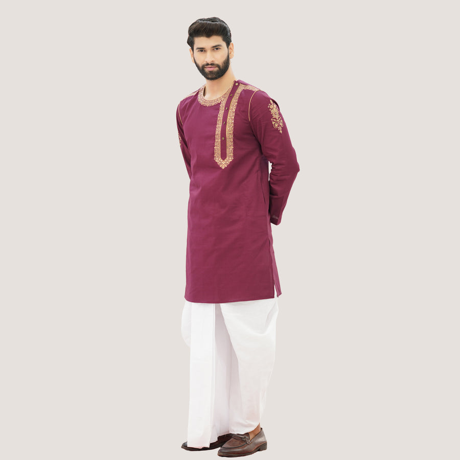 Mens Maroon Panjabi view 3