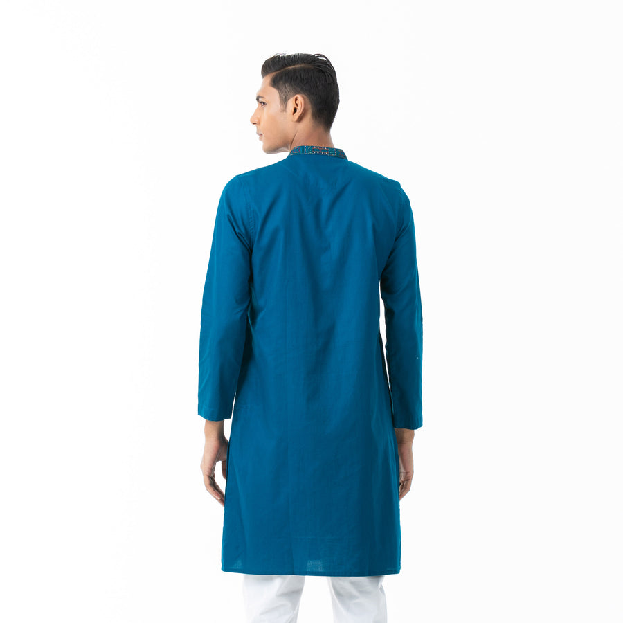 Mens Teal Blue Karchupi Panjabi view 2