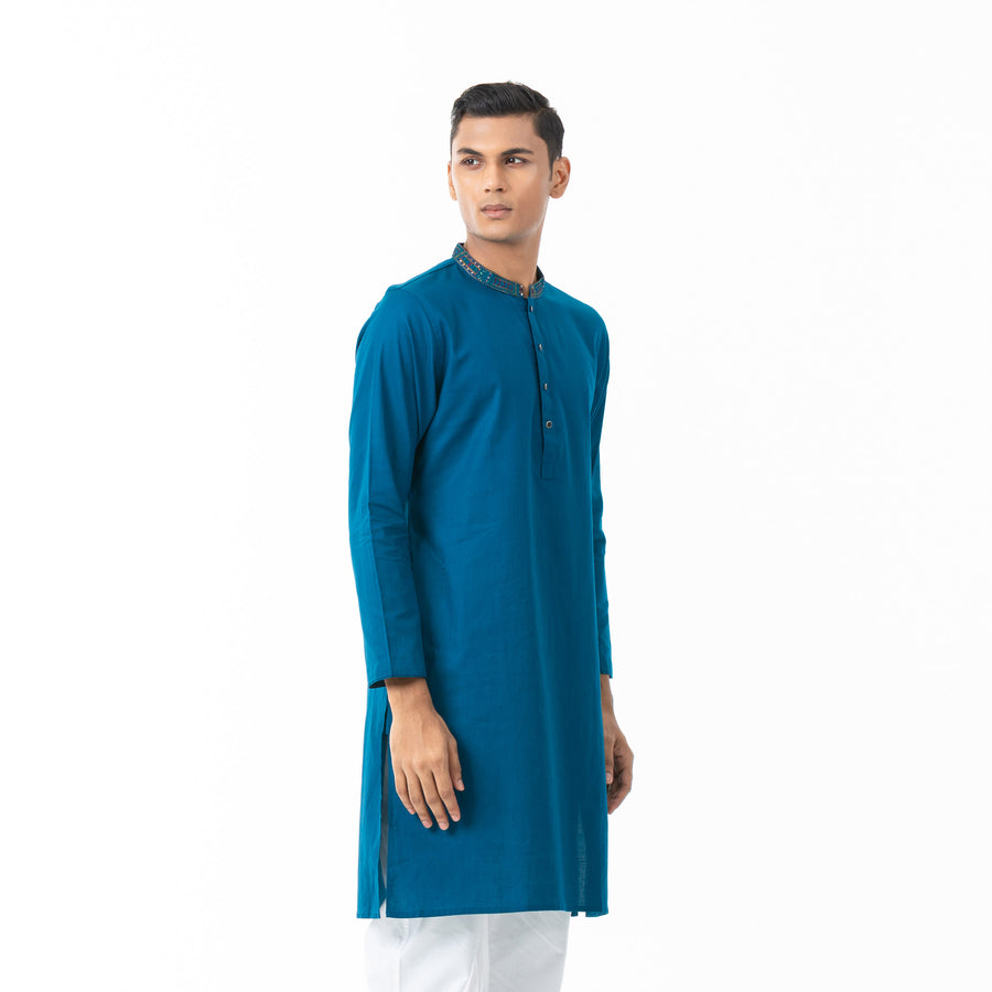 Mens Teal Blue Karchupi Panjabi view 3