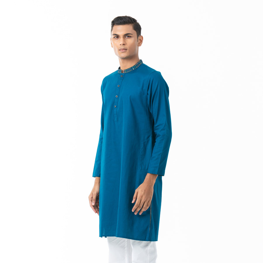 Mens Teal Blue Karchupi Panjabi view 4