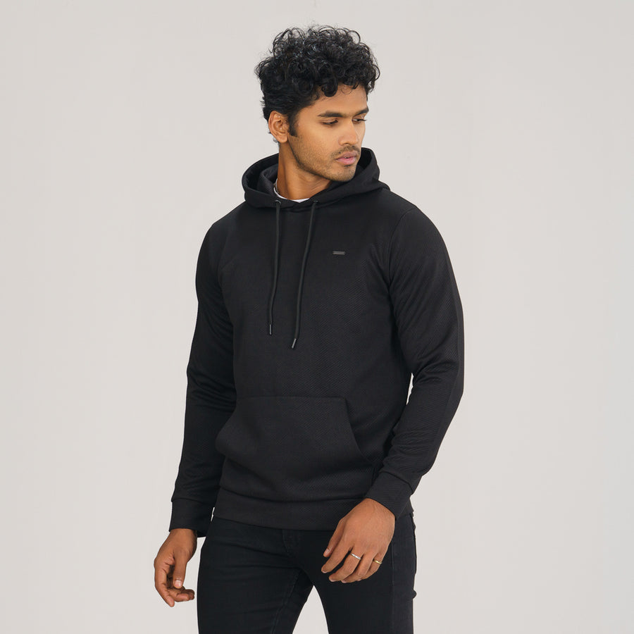 Mens Black Jacquard Hoodie view 3