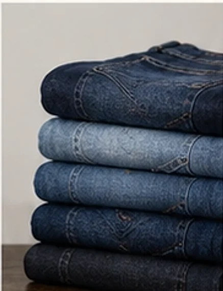Stack of folded denim