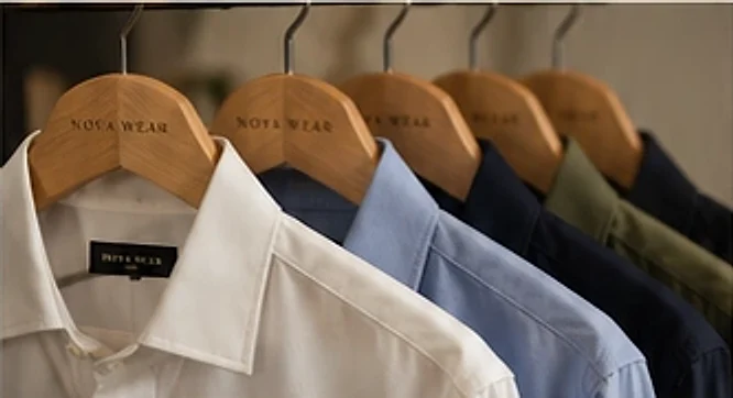Shirts on wooden hangers