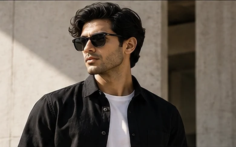 Man in a black overshirt