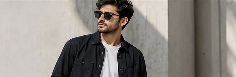 Man in a black overshirt
