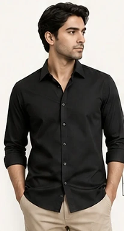 Model wearing a black shirt