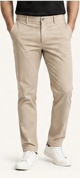 Model wearing beige chinos